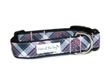 Pink and Black Plaid DoG Collar,dog collar,girl dog collar,cute dog collar,fun dog collar,soft dog collar,plaid dog collar,pink dog collar