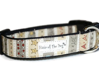 Christmas Stars and Hearts  DoG Collar,Christmas dog collar, Holiday dog collar,striped dog collar,cute dog collar,fun dog collar,dog collar