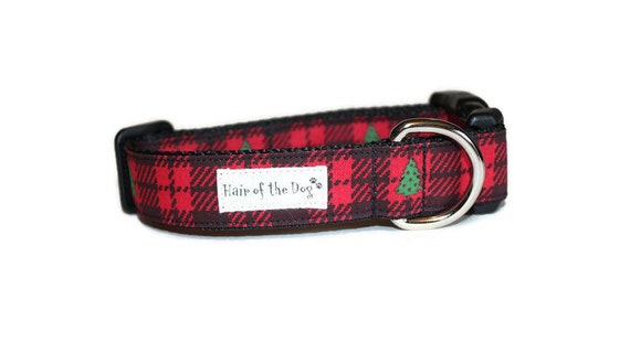 Black/Red Buffalo Plaid Christmas Tree DoG Collar,Christmas dog collar,Buffalo Plaid,boy dog collar,girl dog collar,holiday dog collar