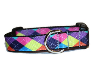 Bright Argyle Plaid dog collar,boy dog collar,girl dog collar,argyle dog collar,colorful dog collar,handmade dog collar,dog collar,dogs