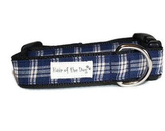 Navy Homespun DoG Collar,plaid dog collar,navy dog collar,boy dog collar,girl dog collar,blue dog collar,fun dog collar,cute dog collar