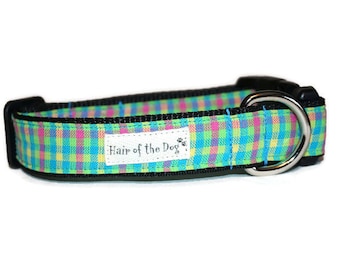 Pastel Homespun DoG Collar,dog collar,colorful dog collar,girl dog collar,fun dog collar,plaid dog collar,cute dog collar,handmade dogcollar