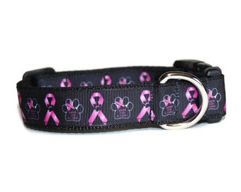 Paws for the Cure Dog Collar,pink ribbon dog collar,breast cancer awareness dog collar,cancer awareness dog collar,paw print dog collar