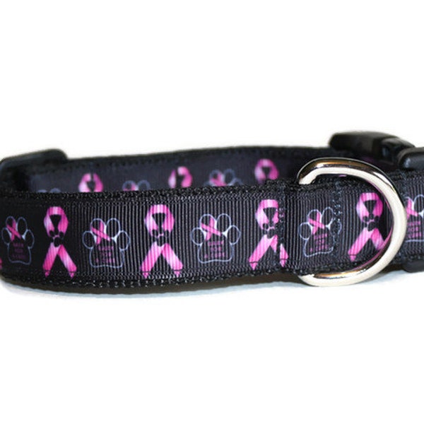 Paws for the Cure Dog Collar,pink ribbon dog collar,breast cancer awareness dog collar,cancer awareness dog collar,paw print dog collar