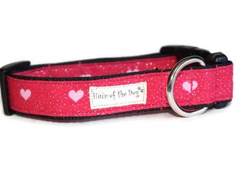Red with Pink  Hearts DoG Collar,red dog collar,valentines day dog collar,heart dog collar,handmade dog collar,hairofthedogcollars,dogcollar