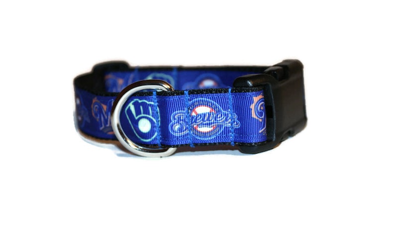 Milwaukee Brewers inspired DoG Collar,MLB dog collar,Brewers dog collar,Blue dog collar,Milwaukee Brewers,handmade dog collar,fun dog collar image 2