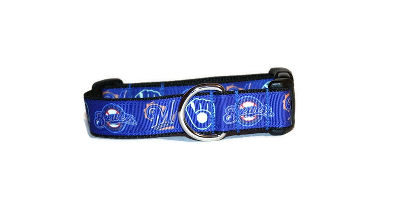 Milwaukee Brewers inspired DoG Collar,MLB dog collar,Brewers dog collar,Blue dog collar,Milwaukee Brewers,handmade dog collar,fun dog collar image 1