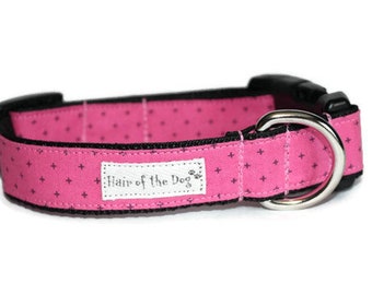 Bright Pink with Black Crosses DoG Collar,pink dog collar,girl dog collar,fun dog collar,colorful dog collar,soft dog collar, dog collar