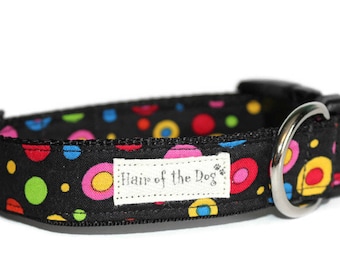 Black with Fun Circles DoG Collar,black dog collar,colorful dog collar,fun dog collar,handmade dog collar,boy dog collar,girl dog collar