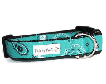 Teal Green Bandanna DoG Collar,dog collar,paisley dog collar,boy dog collar,girl dog collar,cute dog collar,fun dog collar,soft dog collar