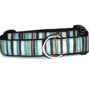 Blue,Tan and Sage Stripe Dog Collar,dog collar,striped dog collar,boy dog collar,girl dog collar,colorful stripe dog collar,fun dog collar