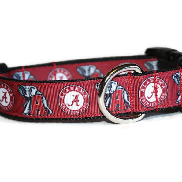 Alabama Crimson Tide inspired DoG Collar, Alabama dog collar, NCAA dog collar, hairofthedogcollars, ribbon dog collar, red dog collar
