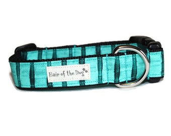 Collar de perro con rayas turquesas, collar de perro divertido, collar de perro lindo, collar de perro para niño, collar de perro colorido, collar de perro para niña, hairofthedogcollars