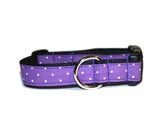 Polka Dot dog collar,Purple with White Polka dot dog collar,purple dog collar,boy dog collar,girl dog collar,fabric dog collar,fun dogcollar
