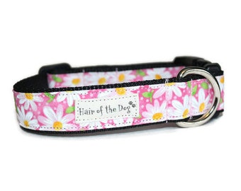 White Daisy on Pink DoG Collar,daisy dog collar,flower dog collar,girl dog collar,cute dog collar,pink dog collar,handmade dog collar