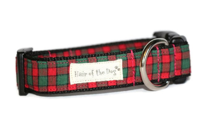 Deep Red & Green Homespun Plaid Dog Collar, Christmas Dog Collar, Plaid Collar, Red Collar, Green Collar, Fun Collar, Dog Collar
