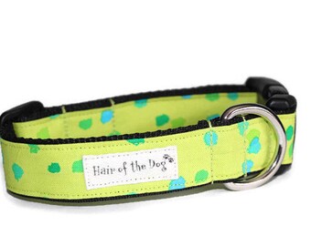 Lemon Lime with Splashes of Dots DoG Collar,yellow dog collar,bright dog collar,colorful dog collar,fun dog collar,handmade dog collar