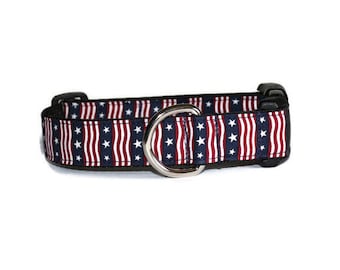 Stars and Wavy Stripe dog collar,patriotic dog collar,July 4th dog collar,Americana dog collar,red white and blue dog collar,flag dog collar
