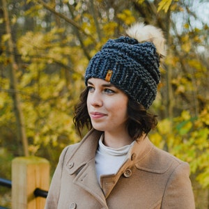 Adult Knit Beanie | Handmade Knit Beanie | Graphite Navy Beanie | Ready to Ship l Knit Toque | Knitwear | Adult Size Hat