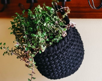 5" Hanging Basket | Black Basket | Plant Basket | Storage Basket | Crochet Basket | Home Decor Basket