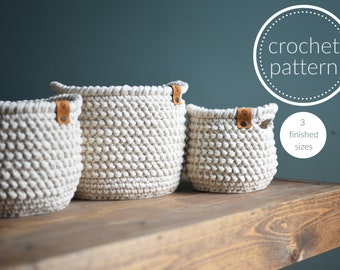 Crochet Pattern | Basket Pattern | Nesting Baskets | Herringbone Handle Basket Pattern