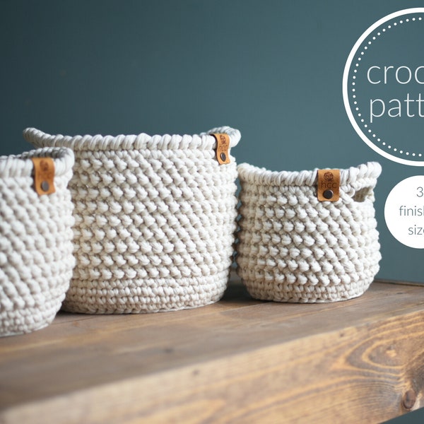 Crochet Pattern | Basket Pattern | Nesting Baskets | Herringbone Handle Basket Pattern