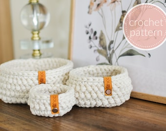 Crochet Pattern | Basket Pattern | Nesting Baskets | Herringbone Trinket Basket Pattern