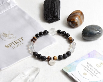 Energy Cleansing Healing Bracelet - Crystals for Protection - Cleansing Crystals - Black Tourmaline Bracelet - Lava Stone - Tigers Eye