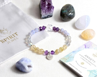 Anxiety Healing Bracelet - 5 Powerful Crystals for Anxiety - 925 Silver Gemstone Bracelet - Healing Stones for Anxiety - Anxiety Relief