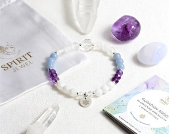 Guardian Angel Bracelet with healing angelic stones - Celestite - Selenite - Angelite - Amethyst Crystals - Angel jewellery - Angel Crystals