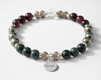 Personalised Good Health Gemstone Bracelet: Natural Healing Crystals, 925 Sterling Silver, Bloodstone, Pyrite, Garnet, Smoky Quartz