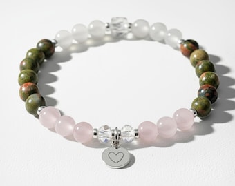 Personalised Healthy Pregnancy Gemstone Bracelet: Natural Healing Crystals, 925 Sterling Silver, Unakite, Moonstone, Rose Quartz