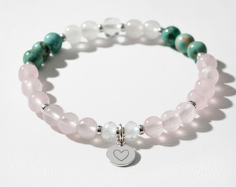 Personalised Love Gemstone Bracelet: Natural Healing Crystals, 925 Sterling Silver, Rose Quartz, Moonstone, Chrysocolla, Morganite