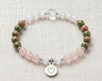 Pregnancy Bracelet Personalised, Moonstone & Rose Quartz Healing Crystal Bracelet, Sterling Silver, Mum to Be Gift, Baby Shower Gift