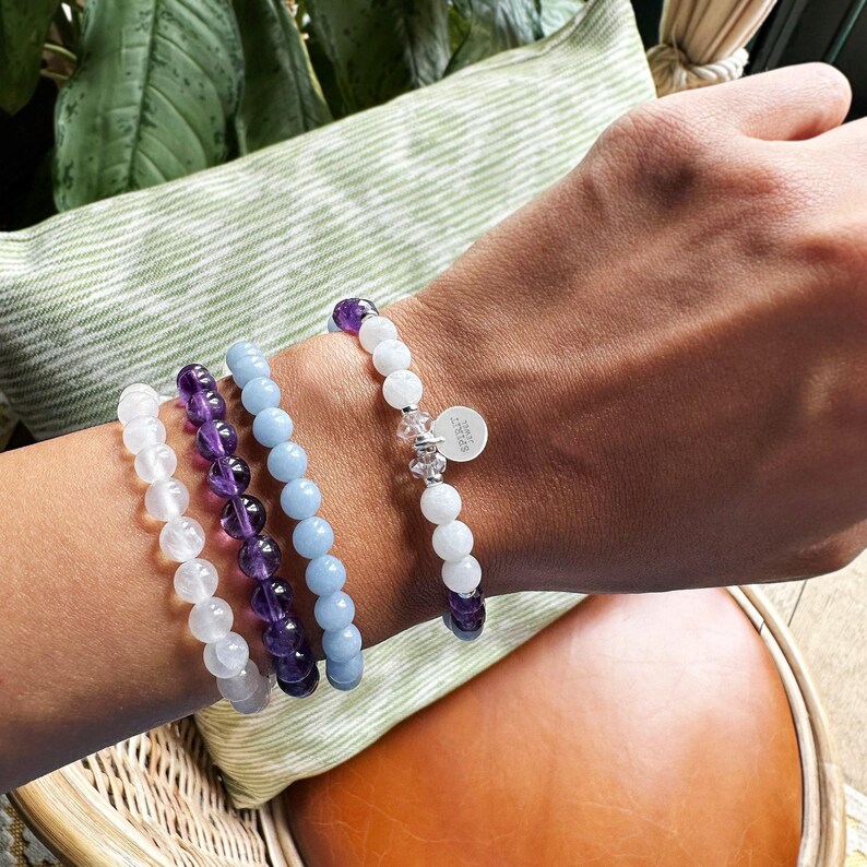 Personalised Guardian Angel Gemstone Bracelet: Natural Healing Crystals, 925 Sterling Silver, Angelite, Amethyst, Moonstone, Selenite image 4