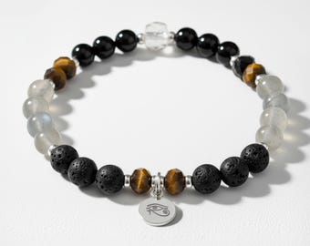 Personalised Energy Protection Gemstone Bracelet: Natural Healing Crystals, 925 Sterling Silver, Black Tourmaline, Tigers Eye, Labradorite