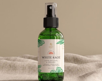 White Sage Cleansing Spray, 100% Natural & Organic Smokeless Energy Clearing Room and Aura Mist, Handmade UK, Home Cleansing Gift