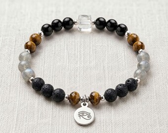 Protection Bracelet Personalised, Black Tourmaline & Tigers Eye Healing Crystal Bracelet, Sterling Silver, Empath Gift, Protect Your Energy