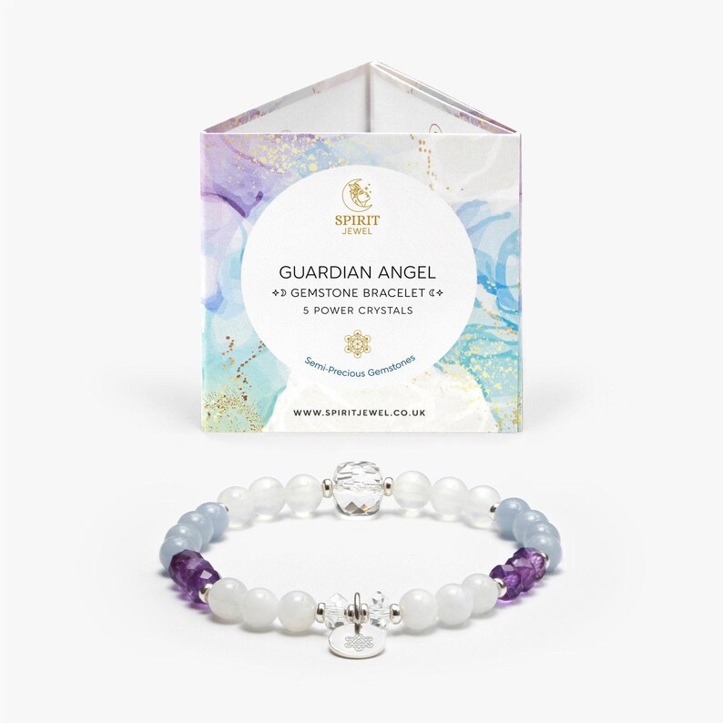 Personalised Guardian Angel Gemstone Bracelet: Natural Healing Crystals, 925 Sterling Silver, Angelite, Amethyst, Moonstone, Selenite image 6