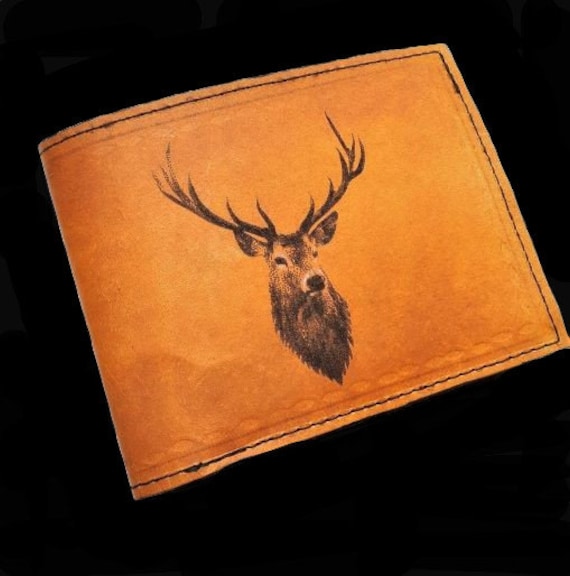 Men's leather wallet, laser engraving, multi-clutch leather interior, deer engraving, hunter gift