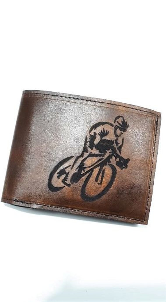 men's wallet in real leather, gift man, bike, sport