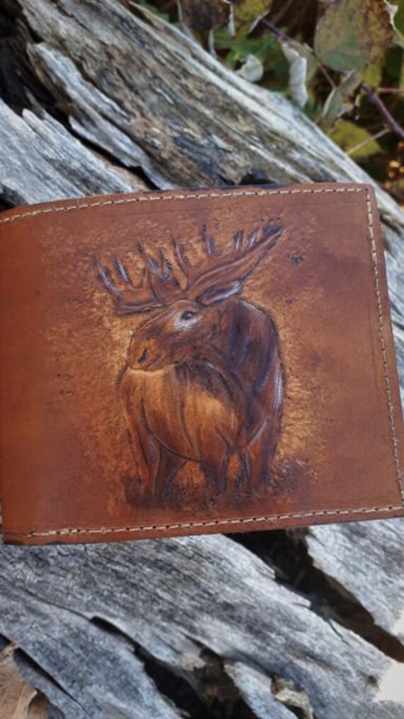 Men's wallet, genuine leather, hunting, moose