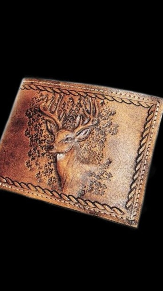 Men's leather wallet, deer engraving, leather wallet, deer,
