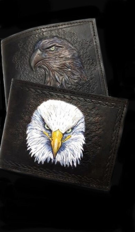 leather wallet, leather interior, eagle engraving