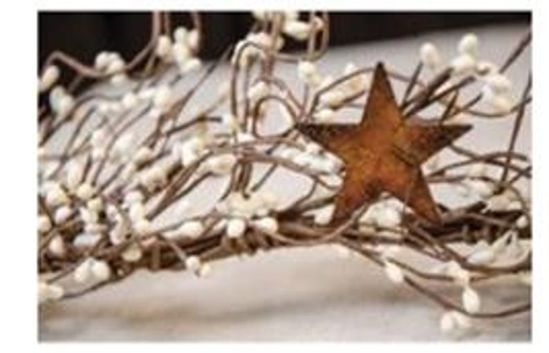 May include: A rustic wreath featuring a brown, weathered star and cream-colored berry clusters. The wreath is made of intertwined brown branches, creating a natural and decorative accent. Perfect for adding a touch of country charm to any space.