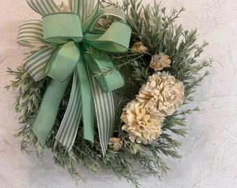 Greenery, White flowers and Roses Wreath