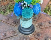 Mason Jar Wood Flower Centerpiece, Mother s Day Present, Mason Jar Flower Centerpiece, Blue Arrangement, Gift for Valentine s Day