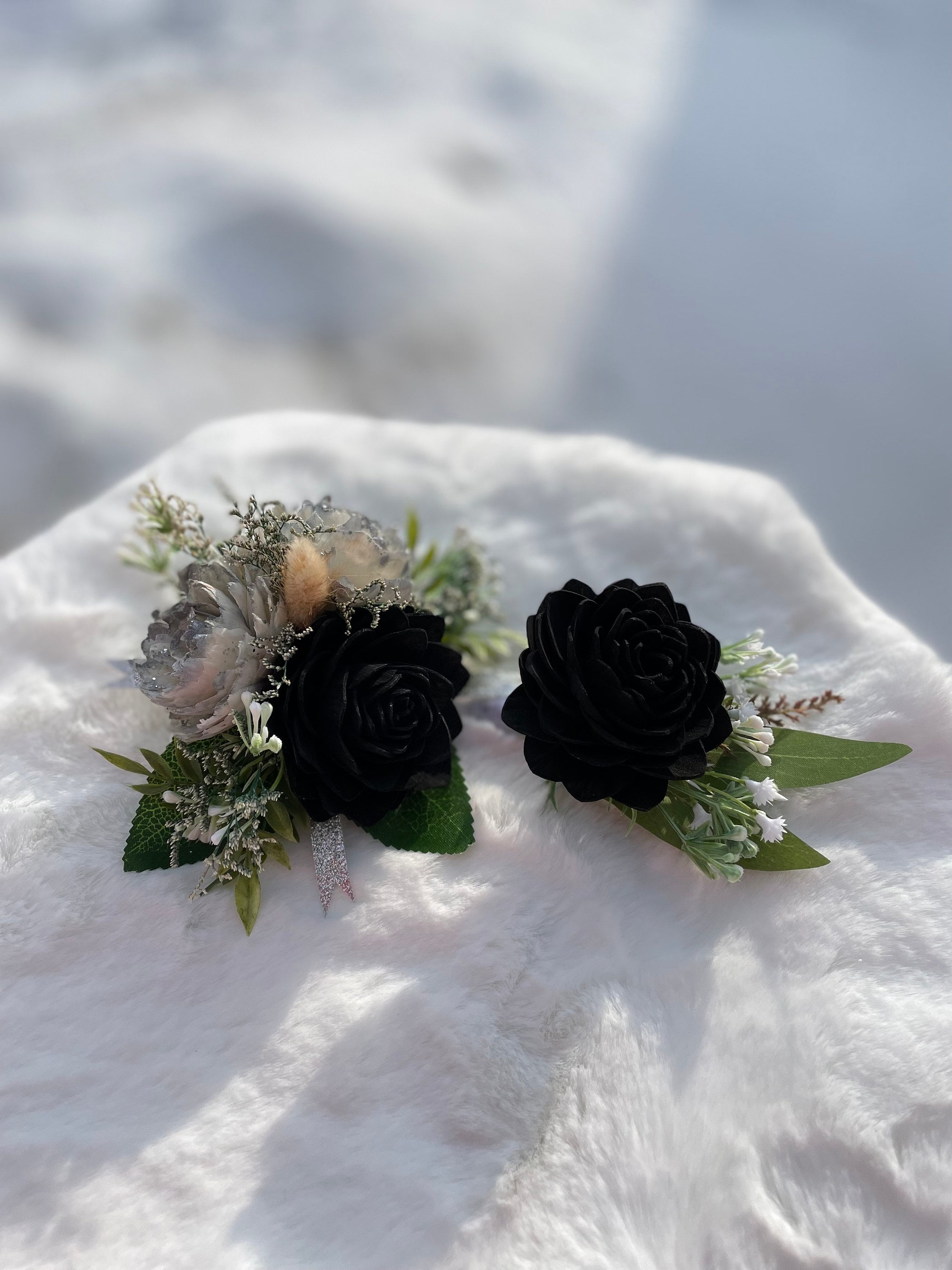 armani prive black dress Scarlet Romance Prom Boutonniere & Corsage Set main image 0