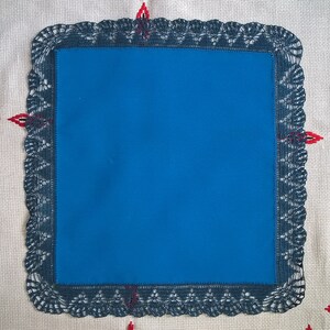 Handmade Blue Rayon Handkerchief, Ladies Blue Hand Crochet Edging Handkerchief, Rayon Hanky, Crocheted Dark Blue Lace Edge Hanky
