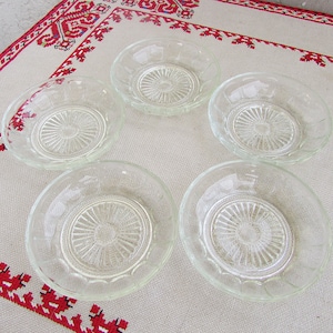 Set of 5 Vintage Small Glass Plates, Appetizer/Dessert Plates #4, Clear Pressed Glass Coasters, Small Round Dish, Sauce Serving, Jam Serving